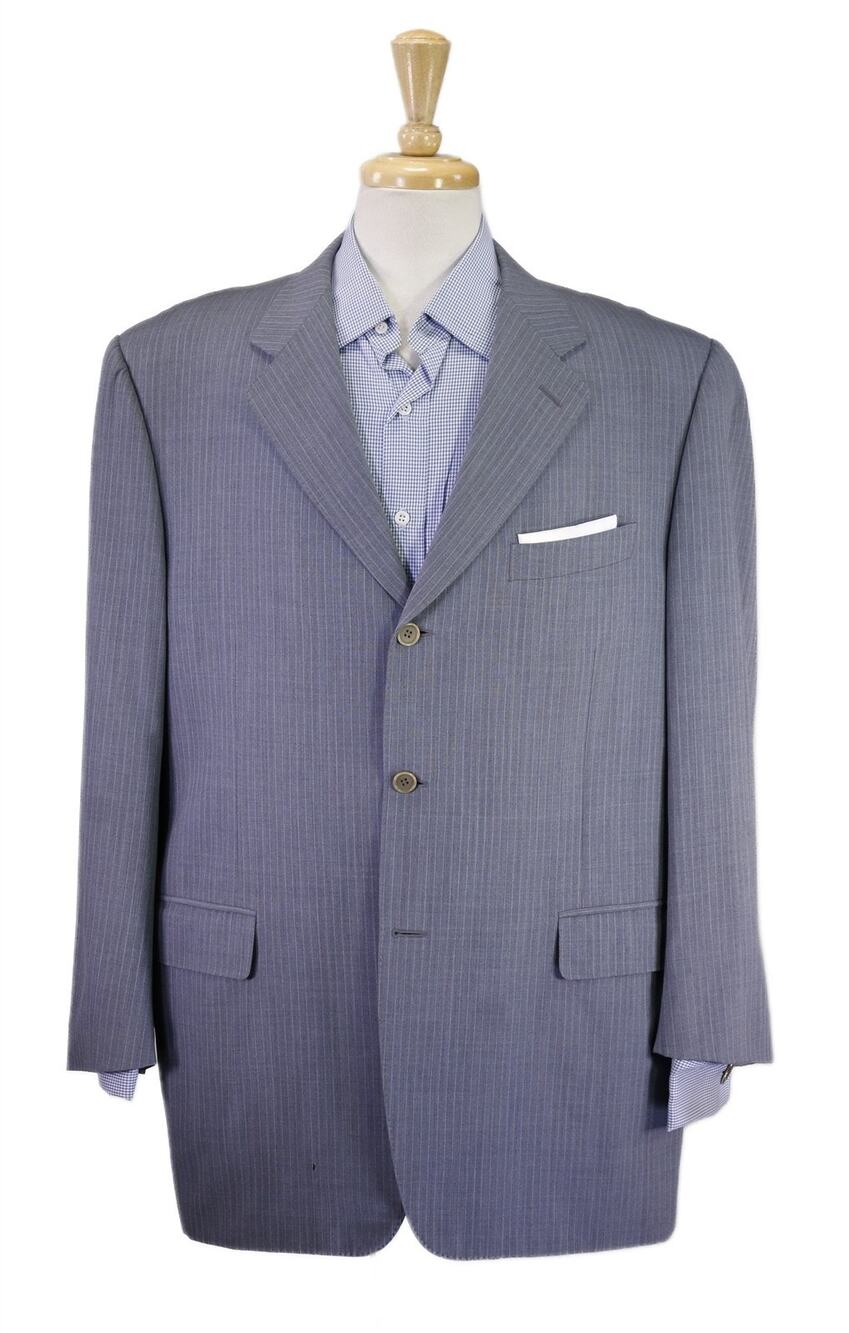 Canali Blue Gray Striped Super 120's Wool 3-Btn Suit Blazer Jacket 46R